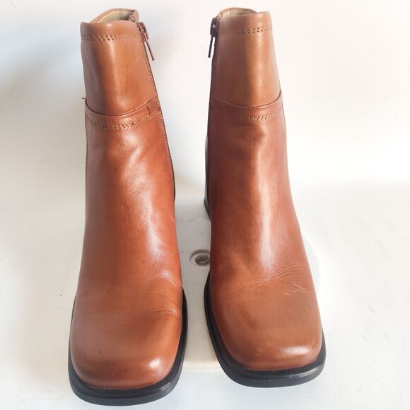 Bass Boots Size 8 90s Y2K Leather Camel Tan Square Toe Mid-Calf Vintage Womens - Picture 6 of 12